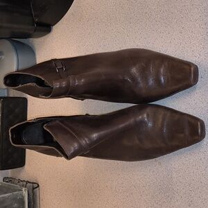 Style & Co Brand Genuime Leather Brown Ankle Boots With 3 Inch Heels